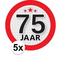 5x 75 Jaar leeftijd stickers rond 9 cm verjaardag versiering