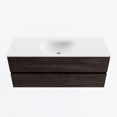 MONDIAZ VICA 120cm badmeubel onderkast Dark Brown 2 lades. Wastafel MOON midden 1 kraangat, kleur Talc.