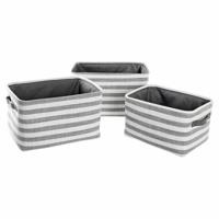Mandenset DKD Home Decor Grijs Strepen Katoen (42 x 32 x 25 cm) (3 Onderdelen)