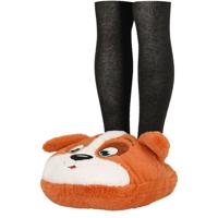 Grote voetenwarmer slof - hond - bruin - one size - 30 x 27 cm - polyester