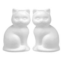 Piepschuim hobby knutselen vormen/figuren dieren - 2x - kat/poes - van 13 cm