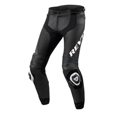 REV'IT! Apex Pants, Leder motorbroek heren, Zwart Wit kort