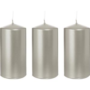 Cilinderkaars/stompkaars - 3x - zilver - 6 x 12 cm - 40 branduren