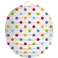 Lampion stippen - 22 cm - wit/regenboog kleuren - papier - thumbnail