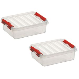 12x stuks opbergboxen/opbergdozen 1 liter kunststof transparant/rood