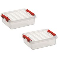 12x stuks opbergboxen/opbergdozen 1 liter kunststof transparant/rood