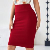 Bon&Bon EMERY ROSE Black High Waist Bodycon Pencil Skirt - Knee Length Red / M