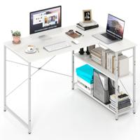 L-vormige Computerbureau Omkeerbaar Hoekbureau met Verstelbare Plank Wit