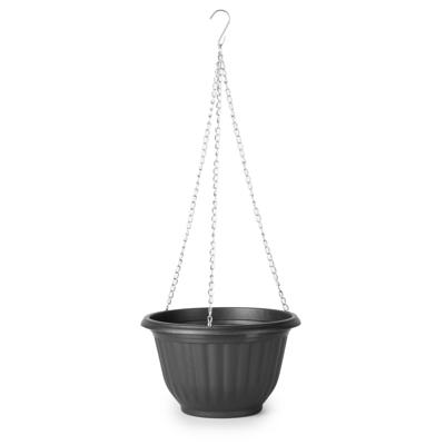 Plasticforte Plantenpot - hangend - kunststof - antraciet - D20 x H12 cm - bloempot aan ketting
