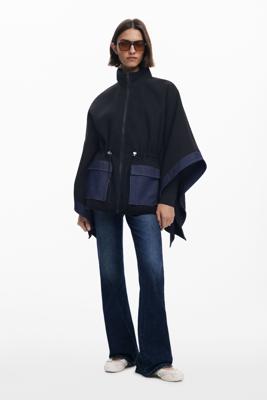 Gecombineerde denim poncho - BLACK - U