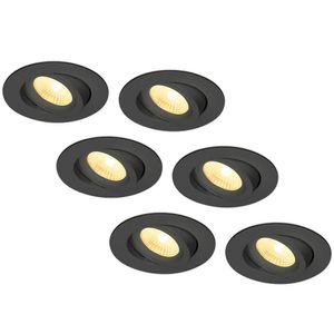 HOFTRONIC™ Set van 6 LED Inbouwspots Salerno zwart 8 Watt 2700K IP44 kantelbaar