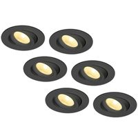 Set van 6 LED Inbouwspots Salerno zwart 8 Watt 2700K IP44 kantelbaar