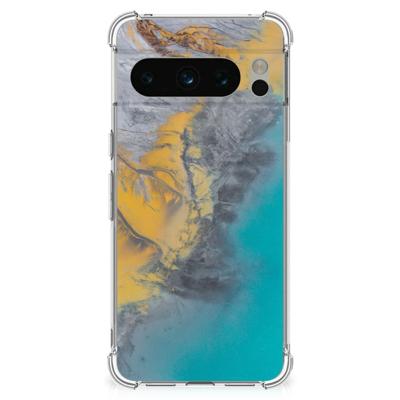 Google Pixel 8 Pro Anti-Shock Hoesje Marble Blue Gold Google Pixel 8 Pro Anti-Shock Hoesje Marble Blue Gold
