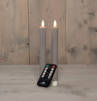 Anna&apos;s Collection LED dinerkaars flame effect ribbel 23 cm taupe 2 stuks