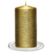 Trend Candles - Stompkaarsen met glazen onderzetters set van 2x stuks - goud 7 x 13 cm