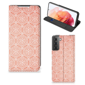 Samsung Galaxy S21 Hoesje met Magneet Pattern Orange