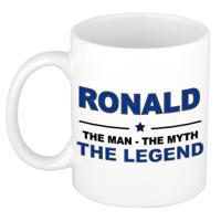 Ronald cadeau mok - man myth legend - naam koffiemok / beker - wit en blauw - 300 ml
