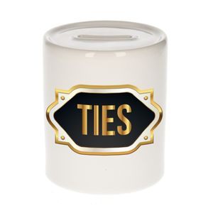 Naam cadeau spaarpot Ties met gouden embleem