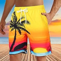 Voor heren Boardshorts Zwemshorts Lange zwembroeken korte broek Strandshorts Trekkoord Elastische taille 3D-afdrukken Grafisch Kokosnootboom Ademend Sneldrogend Korte Casual Dagelijks Feestdagen Lightinthebox