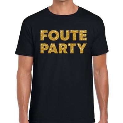 Foute party tekst t-shirt - gouden glitter letters - zwart - heren - Foute party verkleedkleding