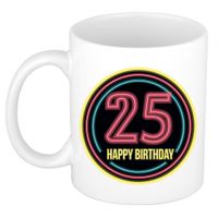 Verjaardag mok / beker - happy birthday 25 jaar - neon - 300 ml - verjaardagscadeau - thumbnail