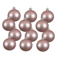 Decoris kerstballen - 12x - lichtroze - 8 cm - glas - mat - velvet - kerstversiering