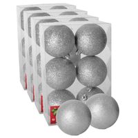 24x stuks kerstballen zilver glitters kunststof 8 cm