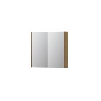 INK SPK2 Spiegelkast - 80x14x74cm - 2 deuren - dubbelzijdige Spiegel - schakelaar en stopcontact - MDF Fineer Natur 1105221