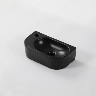 QeramiQ Pure Fontein - 40x22x12cm - Links - Glad - halfrond - 1 kraangat - Keramiek - Zwart mat DX-8718RMB