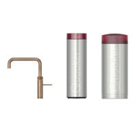 Quooker Fusion Square Keukenkraan Set - Kokend Warm- en Koud Water - Messing Patina - met COMBI+ Reservoir & CUBE - Direct Gekoeld Bruisend Water