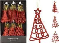 Kersthanger Kerstboom opgegewerkt 14cm Rood Kersthanger Kerstboom opgegewerkt 14cm Rood