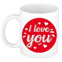 I love you cadeau koffiemok - beker - wit - met hartjes - 300 ml - keramiek - Valentijnsdag
