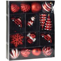 20x stuks kerstballen en kersthangers figuurtjes rood kunststof - thumbnail