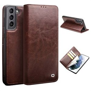 Qialino Classic Samsung Galaxy S21+ 5G Wallet Leren Hoesje - Bruin