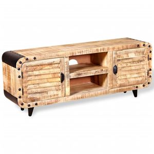 The Living Store tv-meubel industriële stijl 120x30x50 cm - massief mangohout - bruin/zwart