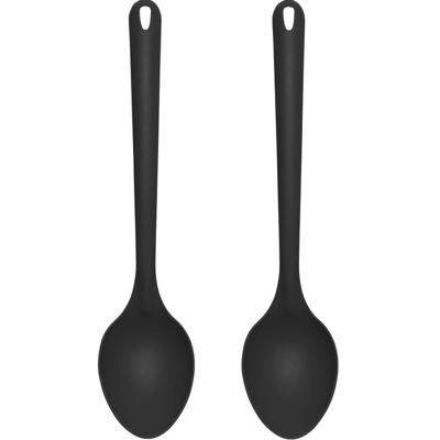 Opscheplepel - 2x - kunststof - zwart - 32 cm - keukengerei
