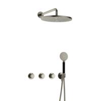 Hotbath Cobber X - CX7067 - Inbouw Regendoucheset - Geborsteld Nikkel - 2 Stopkranen - Thermostatisch - Wandarm 40 cm - Hoofddouche 300 mm - Ronde Handdouche 3 Standen - met M106 - Waterbesparend