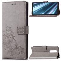 Lucky Clover ingedrukt bloemen patroon lederen draagtas voor Sony Xperia 1/Xperia XZ4 met houder & kaartsleuven & portemonnee & hand strap (grijs)