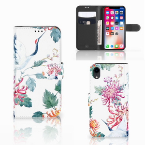 Apple iPhone Xr Telefoonhoesje met Pasjes Bird Flowers