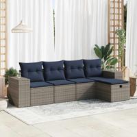 5-delige Loungeset met kussens poly rattan grijs