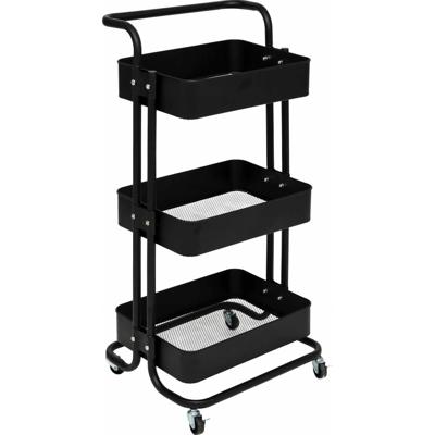 5Five Keuken/badkamer opberg trolley - 3 laags - zwart - 45 x 36 x 86 cm - mesh metaal