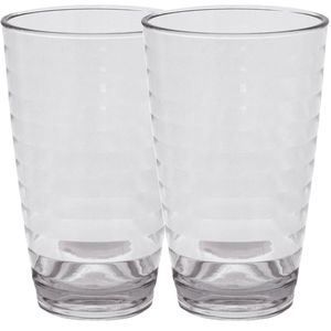 Camping drinkglazen - 2x - kunststof - transparant - onbreekbaar - 400 ml - Drinkglazen