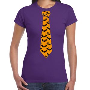 Halloween/thema verkleed feest stropdas t-shirt vleermuizen voor dames - paars