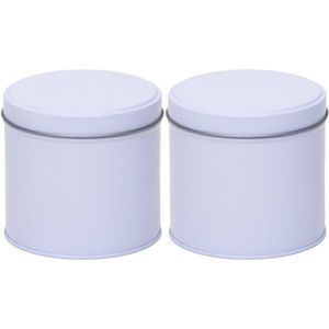 2x Wit laag rond bewaarblik/opbergblik 10 cm - Voorraadblikken