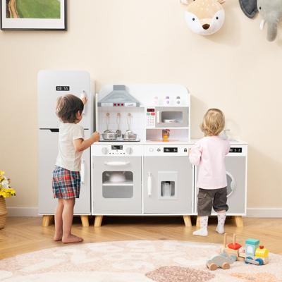 3 in 1 Keuken Speelgoed met Koelkast & Wasmachine Speelkeuken Set voor Kinderen Grijs