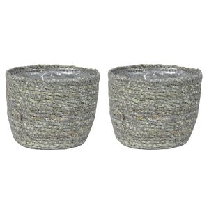 Set van 3x stuks plantenpot/bloempot van jute/zeegras diameter 13 cm en hoogte 10 cm ijsblauw/grijs