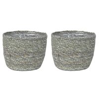 Set van 3x stuks plantenpot/bloempot van jute/zeegras diameter 13 cm en hoogte 10 cm ijsblauw/grijs