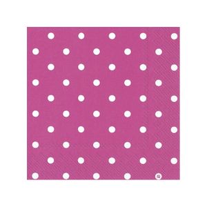 20x Polka Dot 3-laags servetten fuchsia roze met witte stippen 33 x 33 cm