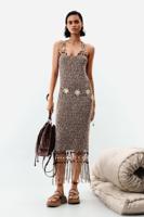 Jurk met bandjes en franjes - BROWN - M