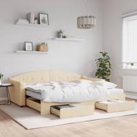 Slaapbank met onderschuifbed en lades 90x200 cm stof crèmekleur